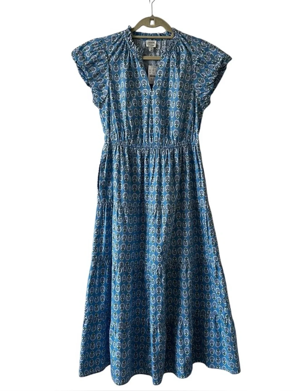 NWT J.Crew Willa Tiered Midi Dress Mountain Bluebird Floral Blue Size 8